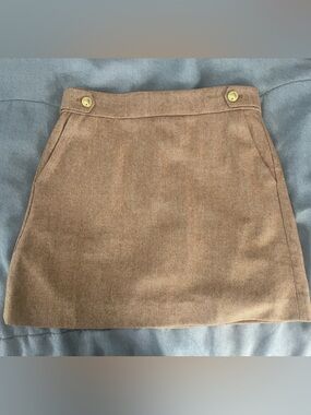 JCrew Factory Camel Mini Skirt with Gold Buttons - Size 10
